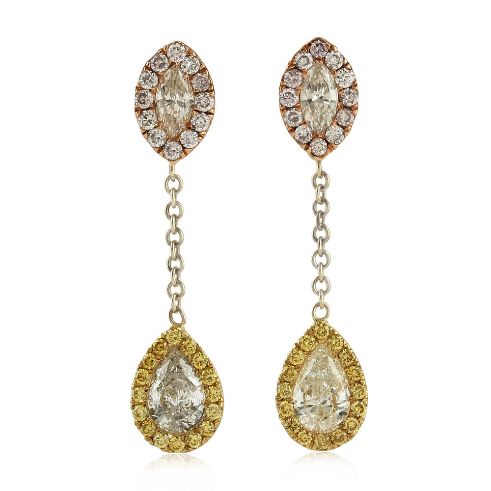 Natural Diamond Chain Link Drop Danglers In 18k Solid Gold