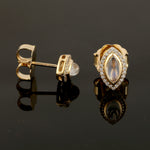 Marquise Shape Moonstone Pave Diamond Stud Earrings In 18k Yellow Gold Jewelry
