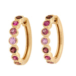 Natural Ruby Huggie Earrings 18k Yellow Gold Rhodolite Garnet Jewelry