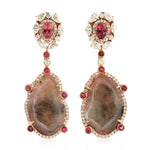 18K Rose Gold Diamond Tourmaline Unshaped Geode Dangle Earrings Jewelry Gift