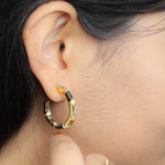 Natural Labradorite,Topaz, Aquamarine & Pave Diamond Hoop Earrings In 18K Yellow Gold