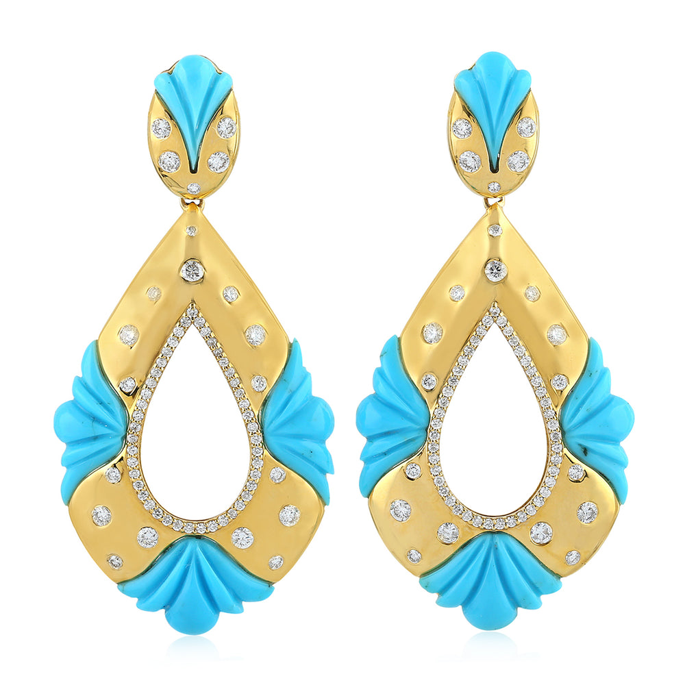 18Kt Gold DiamondTurquoise Dangle Earrings December Birthstone Jewelry Gift