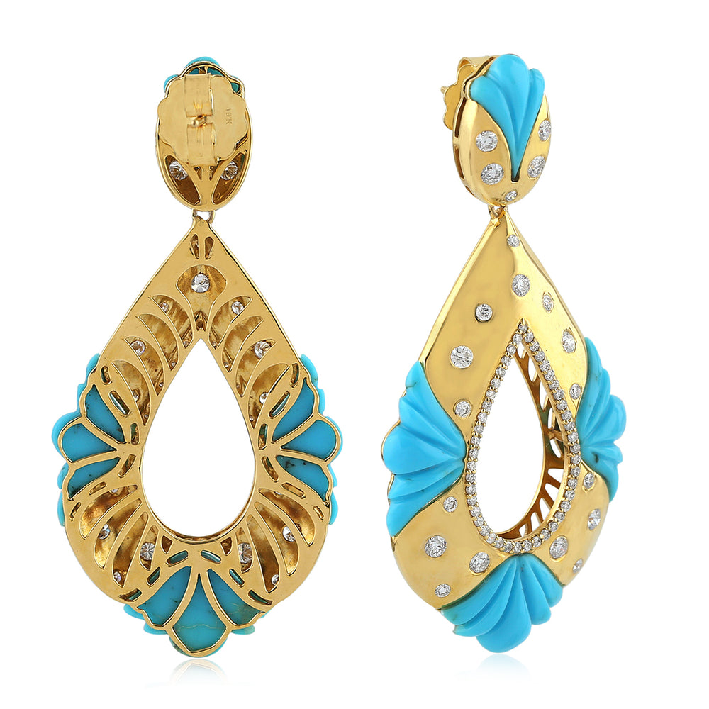 18Kt Gold DiamondTurquoise Dangle Earrings December Birthstone Jewelry Gift