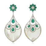 MOP Diamond Emerald Designer Dangler In 18k White Gold Wedding Jewelry