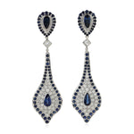 Natural Sapphire Diamond Dangle Earrings 18K White Gold Jewelry Gift