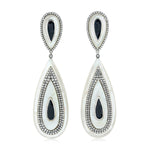 Black Spinel Diamond Mother Of Pearl Tear Drop Earrings 18K White Gold Jewelry