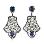 Rose Cut Diamond Blue Sapphire Kyanite Viorian Silver Earrings 18K Gold Gift