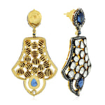 Rose Cut Diamond Blue Sapphire Kyanite Viorian Silver Earrings 18K Gold Gift