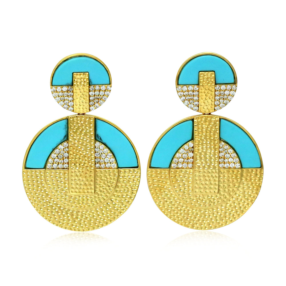 18Kt Gold Diamond Turquoise Dangle Earrings December Birthstone Jewelry