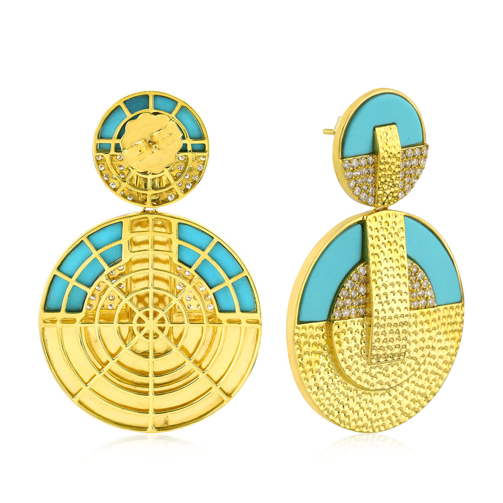 18Kt Gold Diamond Turquoise Dangle Earrings December Birthstone Jewelry
