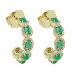 Natural Emerald Pave Diamond Half Huggie Earrings In 14k Gold