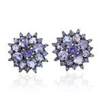 Natural Tanzanite Cluster Stud Earrings 925 Sterling Silver Jewelry Gift