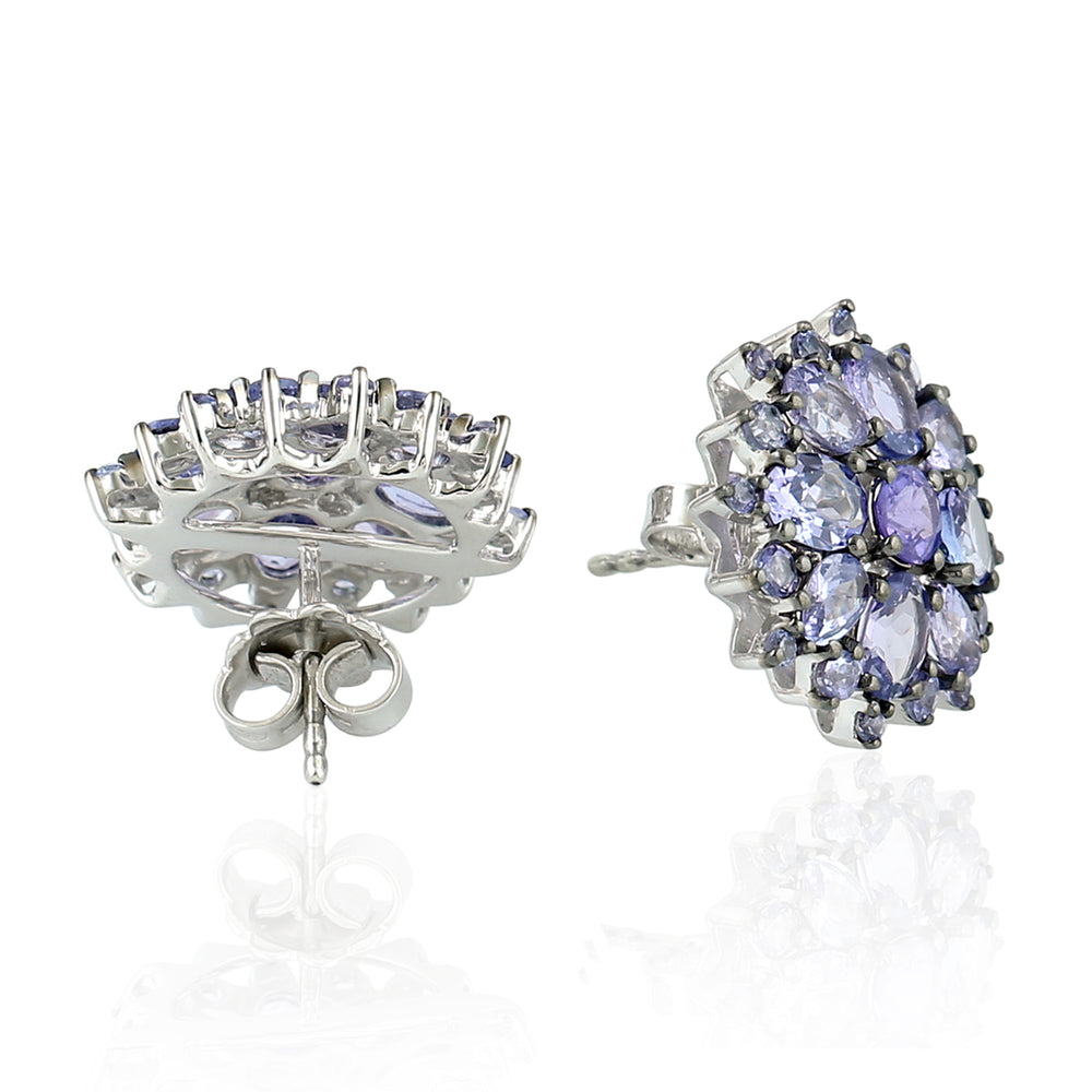 Natural Tanzanite Cluster Stud Earrings 925 Sterling Silver Jewelry Gift