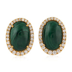 Natural Diamond Malachite Gemstone Stud Earrings 18K Yellow Gold Jewelry Gift