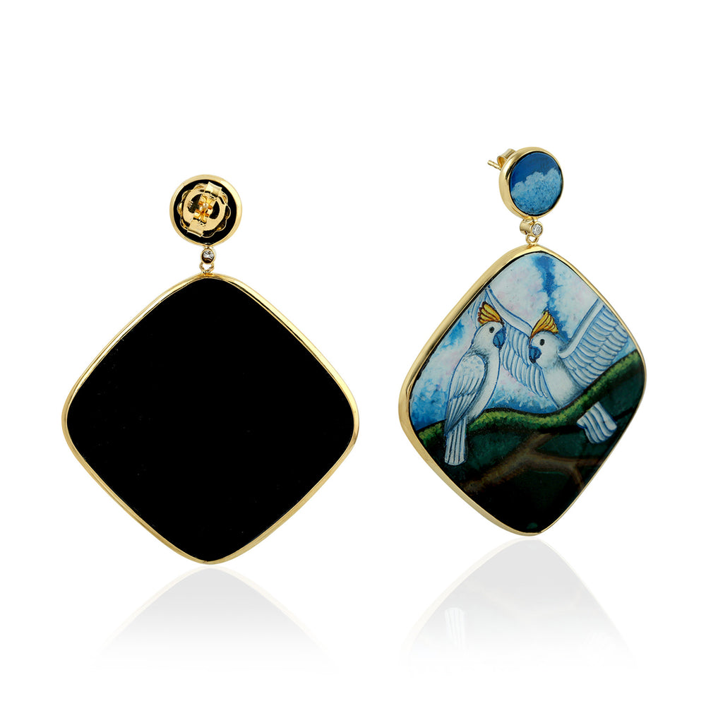 Natural Diamond Dangle Earrings 18k Yellow Gold Bakelite/Enamel Jewelry Gift