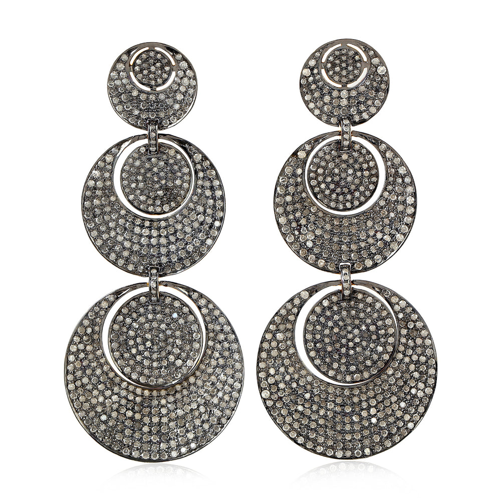Pave Diamond 18k Gold Silver Circle Drop Danglers For Her
