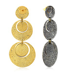 Pave Diamond 18k Gold Silver Circle Drop Danglers For Her