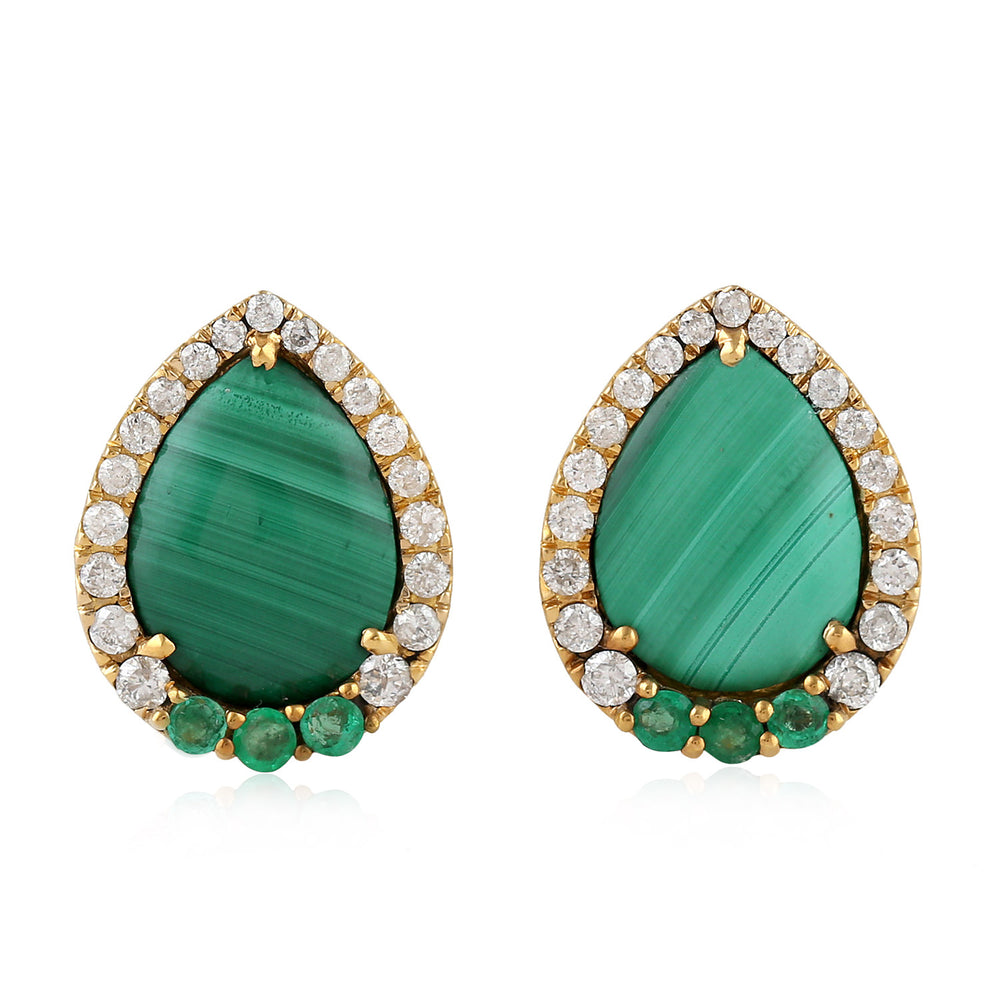 Natural Emerald Pear Stud Earrings 18K Yellow Gold Jewelry Gift