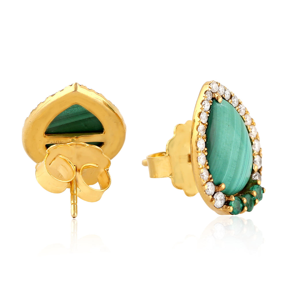 Natural Emerald Pear Stud Earrings 18K Yellow Gold Jewelry Gift