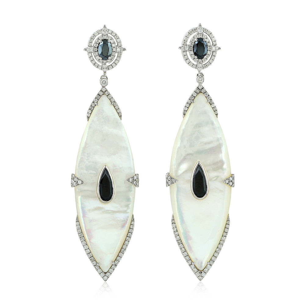 Spinel Diamond Marquise Shaped MOP Danglers In 18k White Gold