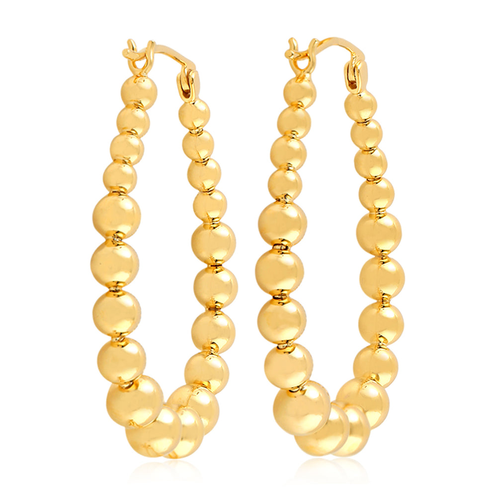 Solid 18k Yellow Gold Beads Hoop Earrings Handmade Beautiful Jewelry