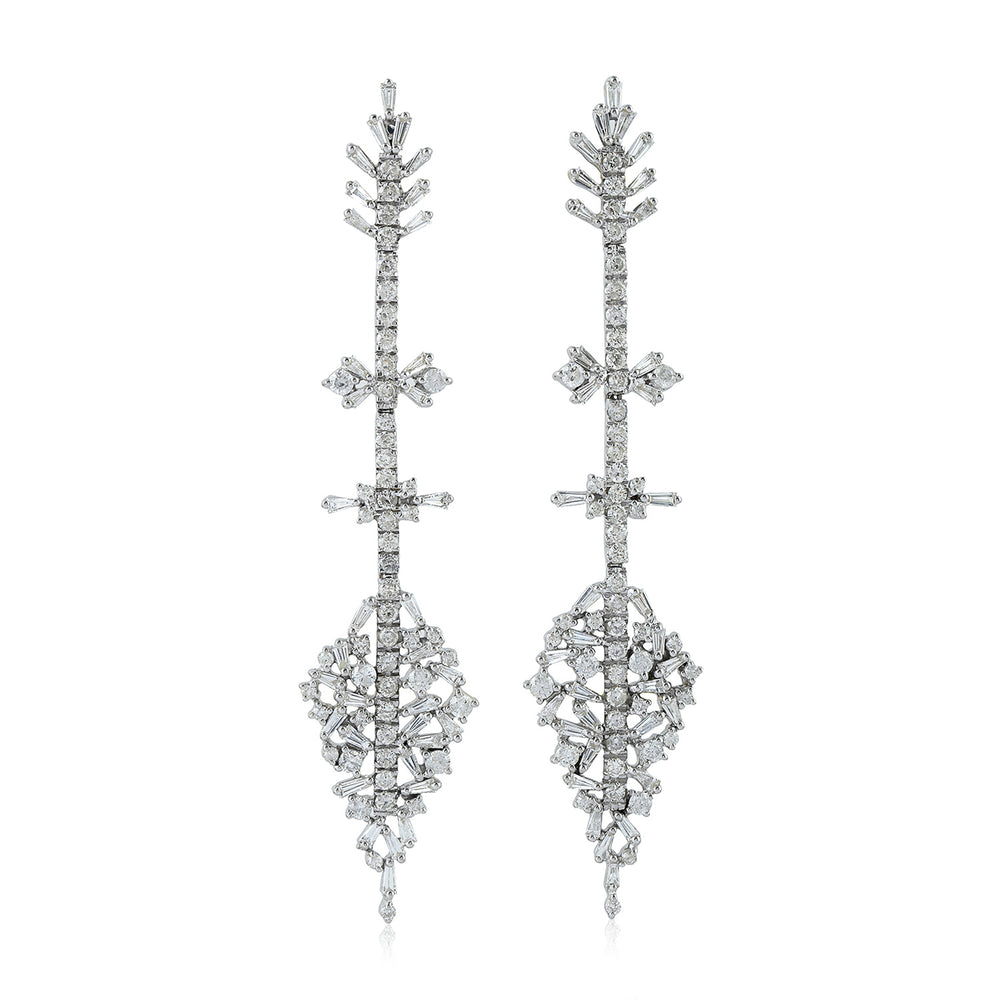 18k White Gold Baguette Diamond Beautiful Dangle Earrings Jewelry Gift