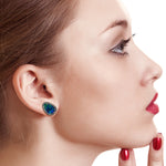 Opal Pave Diamond Stud Earrings Jewelry 18K Gold Silver Handmade Gift
