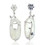 Natural Mother Of Pearl Dangle Earrings 18K White Gold Diamond Jewelry