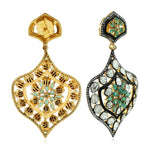 Diamond Dangle Earrings 18K Yellow Gold Emerald 925 Silver Enamel Jewelry Gift