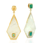 18KT Yellow Gold Diamond Emerald Geometric Pearl Dangle Earrings Dangle Earrings