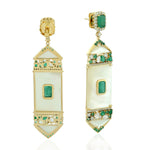 Natural MOP Emerald Gemstone Beautiful Danglers In 18k Yellow Gold