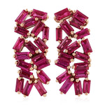 Baguette Ruby Cluster Stud Earrings In 18k White Gold