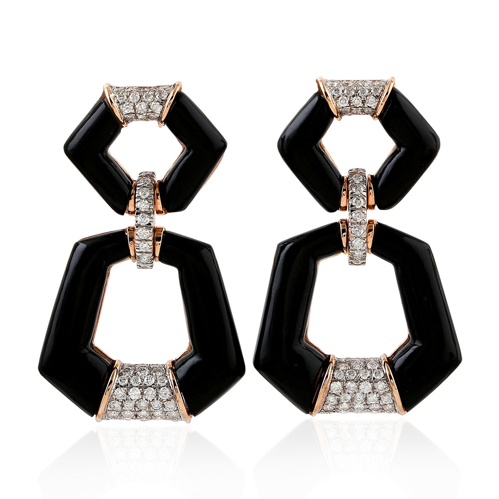 Pave Diamond Onyx Designer Dangler In Solid 18k Gold