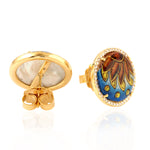 Mother Of Pearl Enamel Stud Earrings Pave Diamond Yellow Gold Jewelry