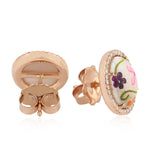 Mother of Pearl Stud Earrings Diamond 18k Rose Gold Enamel Jewelry
