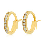 Pave Diamond Huggie Earrings Handmade 10k Yellow Gold Jewelry