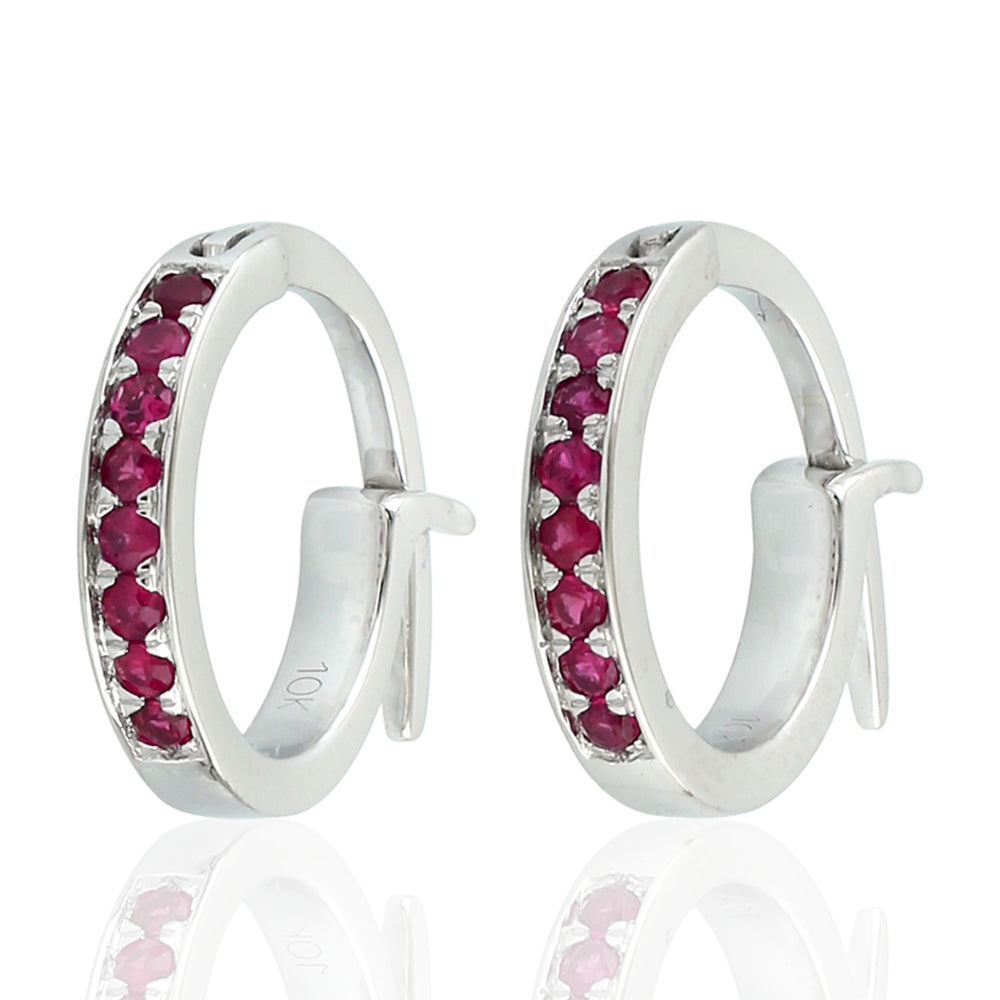 925 Sterling Silver Ruby July Birthstone Huggie Earrings Jewelry Gift