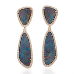 Opal Doublet Diamond 18k Rose Gold Designer Danglers