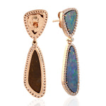 Opal Doublet Diamond 18k Rose Gold Designer Danglers