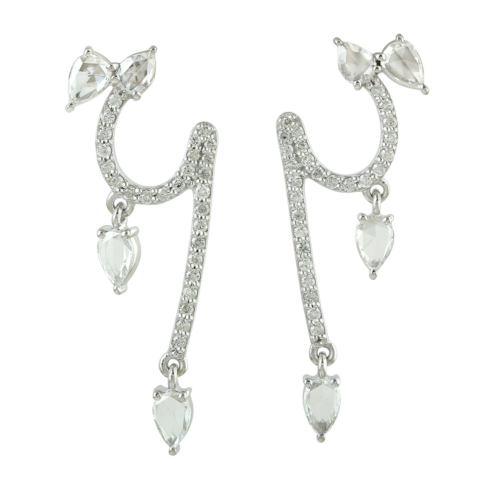 Natural Diamond Drop Beads Stud Earrings 18K White Gold Jewelry Gift