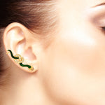 Studded Diamond Snake Charm Ear Climber Earrings 18k Yellow Gold Enamel Jewelry