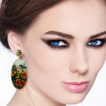 Natural Diamond Dangle Earrings 18k Yellow Gold Bakelite/Enamel Jewelry