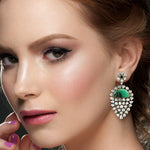 Natural Emerald Uncut Rosecut Diamond Dangle Earrings 18K Yellow Gold 925 Silver Jewelry