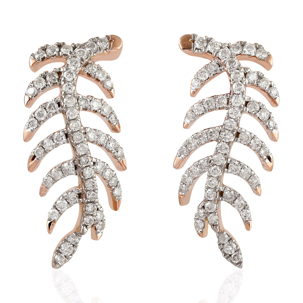 Natural Diamond Leaf Stud Earrings 18K Rose Gold Jewelry