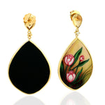 Natural Onyx Drop/Dangle Earrings Citrine 18k Yellow Gold Enamel Jewelry