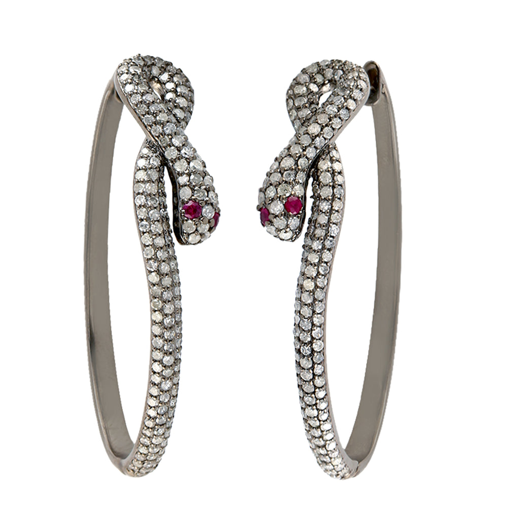 Natural Pave Diamond Snake Charm Hoop Earrings Jewelry In 18k Gold & Sterling Silver