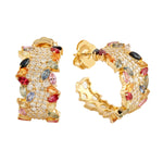 Multicolor Sapphire & Diamond Hoop Earrings In 18k Yellow Gold For Her