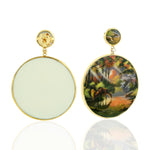 Pearl Dangle Earrings 18k Yellow Gold Diamond Bakelite Enamel Jewelry