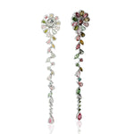 Natural Multicolor Tourmaline Dangle Earrings 18K White Gold Jewelry Gift