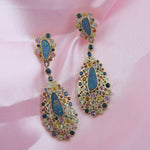 Opal Doublet Sapphire Designer  Yellow Gold Danglers Wedding Jewelry